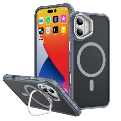 For iPhone 16 Rainbow Series Skin Feel MagSafe Lens Holder Phone Case(Grey) - iPhone 16 Cases by buy2fix | Online Shopping UK | buy2fix