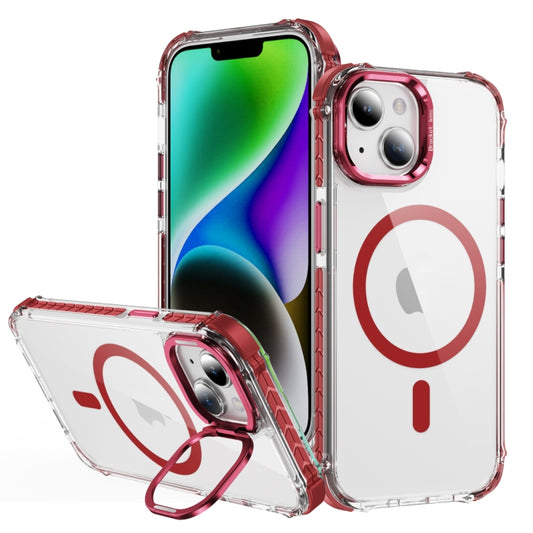 For iPhone 15 Plus Rainbow Series Transparent MagSafe Lens Holder Phone Case(Red) - iPhone 15 Plus Cases by buy2fix | Online Shopping UK | buy2fix