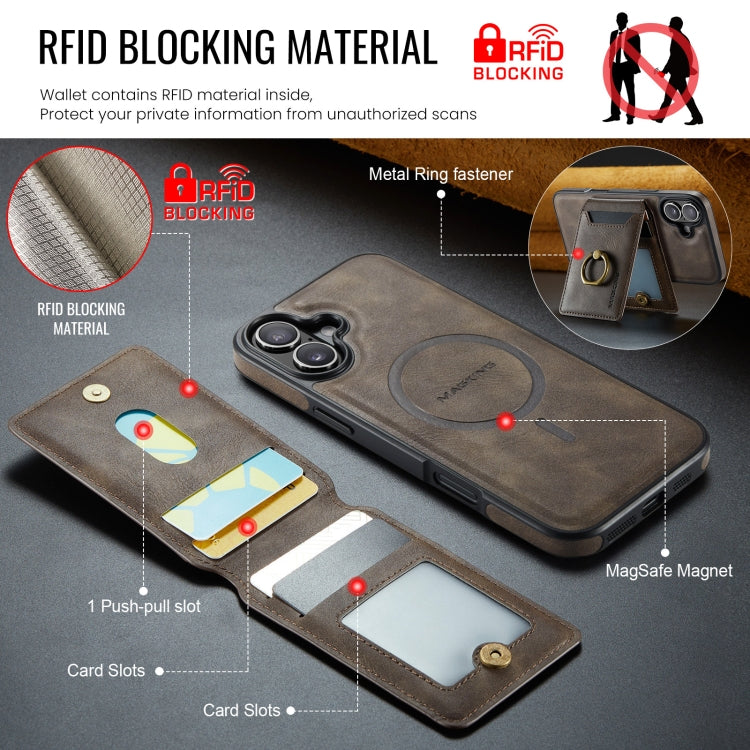 For iPhone 16 DG.MING K1 MagSafe Detachable Wallet RFID Back Cover Phone Case(Coffee) - iPhone 16 Cases by DG.MING | Online Shopping UK | buy2fix