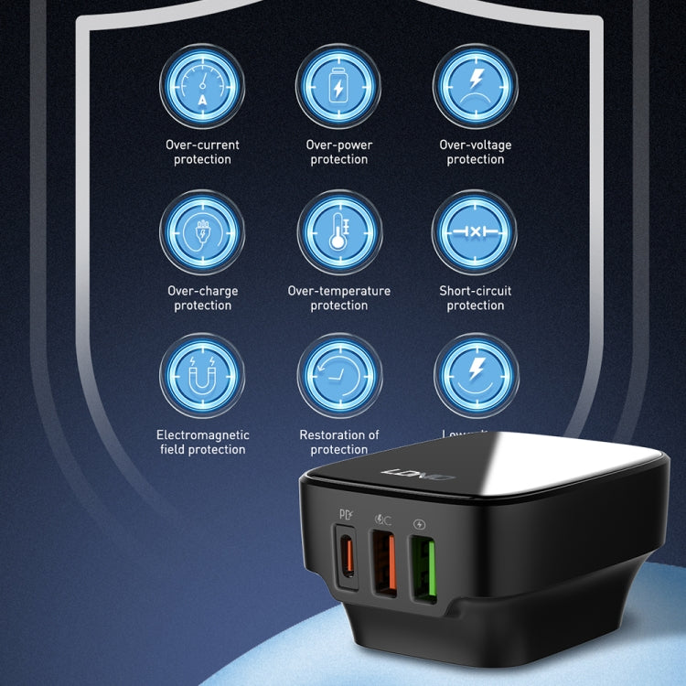 LDNIO Q334 32W Type-C + Dual USB Port Charger with 1m Micro USB Data Cable, Plug Type:US Plug(Black) - USB Charger by LDNIO | Online Shopping UK | buy2fix