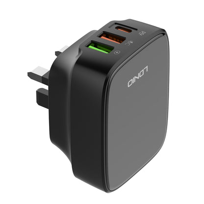 LDNIO Q334 32W Type-C + Dual USB Port Charger with 1m 8 Pin Data Cable, Plug Type:UK Plug(Black) - USB Charger by LDNIO | Online Shopping UK | buy2fix