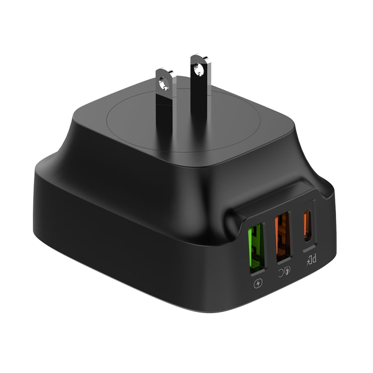 LDNIO Q334 32W Type-C + Dual USB Port Charger with 1m USB-C / Type-C to 8 Pin Data Cable, Plug Type:US Plug(Black) - USB Charger by LDNIO | Online Shopping UK | buy2fix