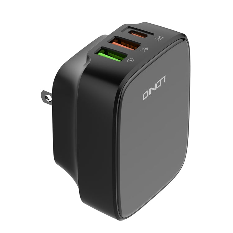 LDNIO Q334 32W Type-C + Dual USB Port Charger with 1m USB-C / Type-C to 8 Pin Data Cable, Plug Type:US Plug(Black) - USB Charger by LDNIO | Online Shopping UK | buy2fix