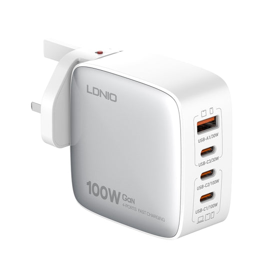 LDNIO Q408 100W GaN USB+3 USB-C / Type-C Interface Charger with 1m 100W USB-C / Type-C to USB-C / Type-C Data Cable, Plug Type:UK Plug(White) - USB Charger by LDNIO | Online Shopping UK | buy2fix