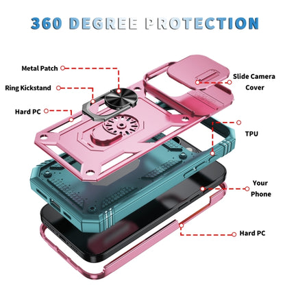 For iPhone 16 Pro Max Sliding Camshield TPU + PC Phone Case with Holder(Pink+Green) - iPhone 16 Pro Max Cases by buy2fix | Online Shopping UK | buy2fix