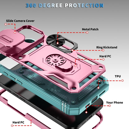 For iPhone 16 Plus Sliding Camshield TPU + PC Phone Case with Holder(Green+Pink) - iPhone 16 Plus Cases by buy2fix | Online Shopping UK | buy2fix