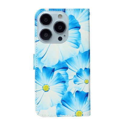 For iPhone 16 Pro Colored Drawing Marble Pattern Leather Phone Case(Blue Flower) - iPhone 16 Pro Cases by buy2fix | Online Shopping UK | buy2fix