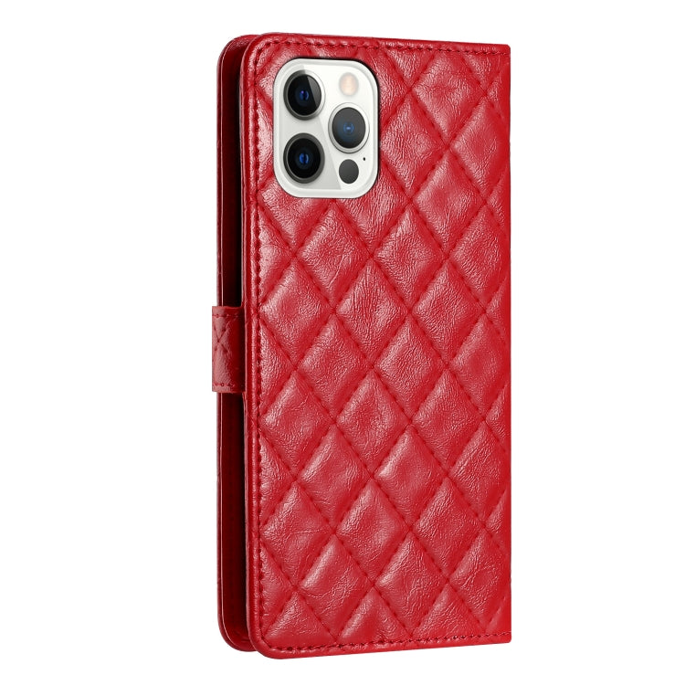 For iPhone 16 Pro Rhombus Lattice Texture Leather Phone Case(Red) - iPhone 16 Pro Cases by buy2fix | Online Shopping UK | buy2fix