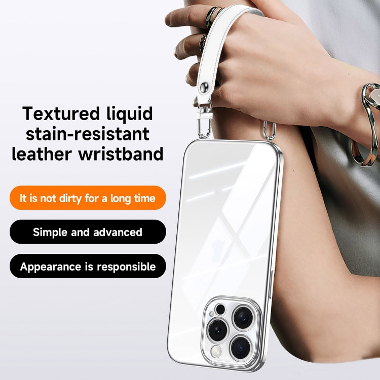 For iPhone 15 Pro Max SULADA  Electroplated Clear TPU Soft Frame Phone Case with Wrist Strap(Silver) - iPhone 15 Pro Max Tempered Glass by SULADA | Online Shopping UK | buy2fix