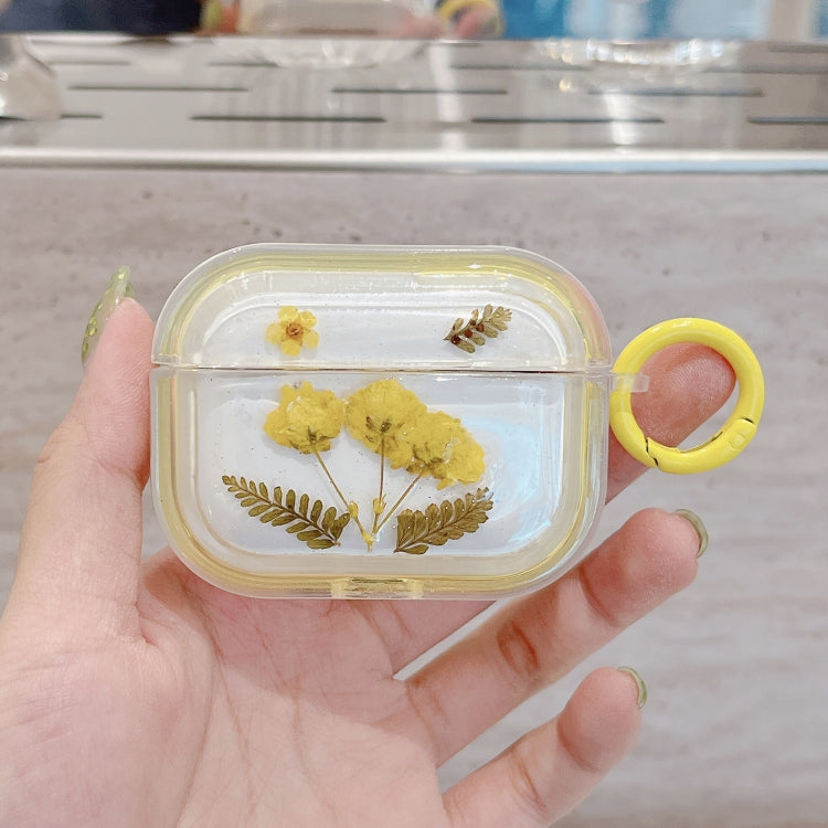 For AirPods Pro Glitter Starry Epoxy Dried Flowers Earbuds Box TPU Case(Yellow) - For AirPods Pro by buy2fix | Online Shopping UK | buy2fix