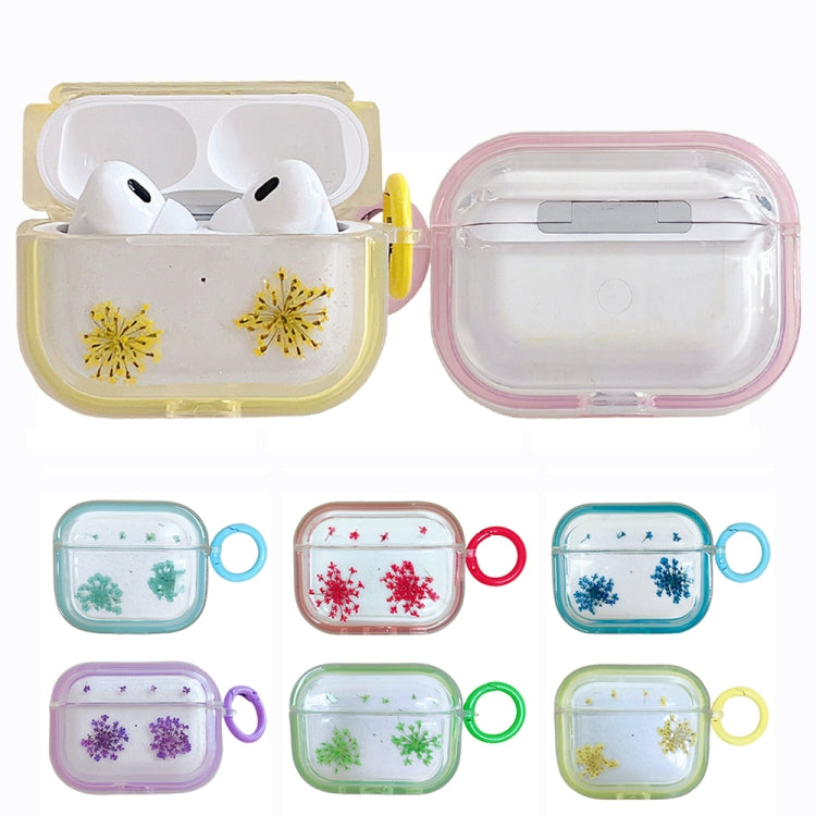 For AirPods Pro 2 Glitter Snowflake Epoxy Dried Flowers Earbuds Box TPU Case(Yellow) - For AirPods Pro 2 by buy2fix | Online Shopping UK | buy2fix