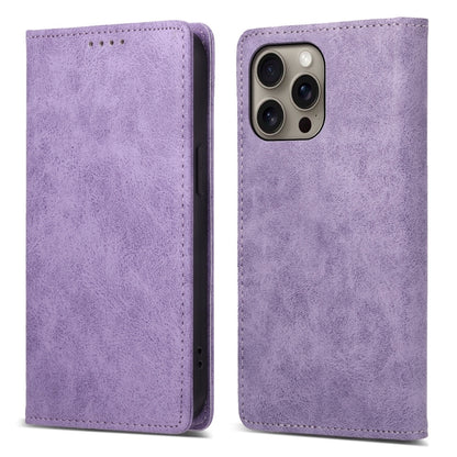 For iPhone 16 Pro Max Business Solid Color Magnetic RFID Leather Phone Case(Purple) - iPhone 16 Pro Max Cases by buy2fix | Online Shopping UK | buy2fix