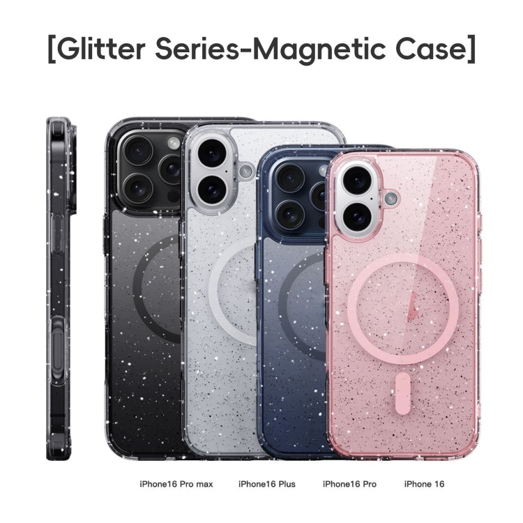 For iPhone 16 Glitter Powder MagSafe Magnetic Phone Case(Transparent Black) - iPhone 16 Cases by buy2fix | Online Shopping UK | buy2fix