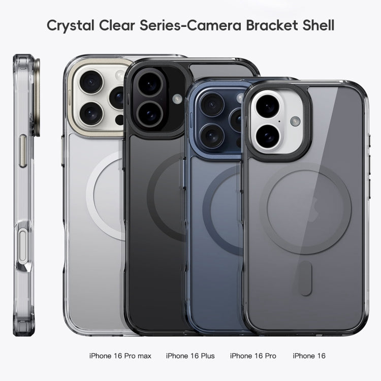 For iPhone 16 Mirror Crystal Clear Lens Holder MagSafe Magnetic Phone Case(Transparent Titanium Blue) - iPhone 16 Cases by buy2fix | Online Shopping UK | buy2fix