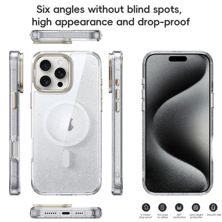 For iPhone 16 Glitter Powder Lens Holder MagSafe Magnetic Phone Case(Transparent) - iPhone 16 Cases by buy2fix | Online Shopping UK | buy2fix