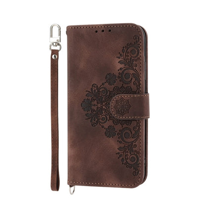 For Redmi K70 Ultra Skin Feel Flowers Embossed Wallet Leather Phone Case(Brown) - Xiaomi Cases by buy2fix | Online Shopping UK | buy2fix