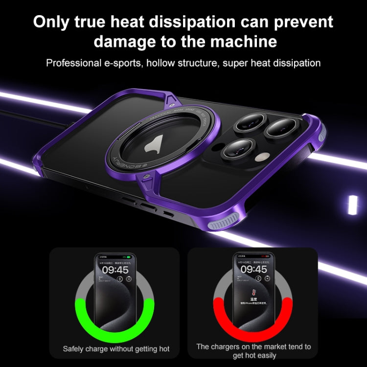 For iPhone 14 Frameless Rotation Holder Magsafe Metal Phone Case(Dark Purple) - iPhone 14 Cases by buy2fix | Online Shopping UK | buy2fix