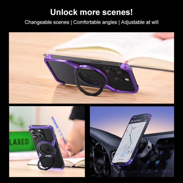 For iPhone 16 Frameless Rotation Holder Magsafe Metal Phone Case(Dark Purple) - iPhone 16 Cases by buy2fix | Online Shopping UK | buy2fix