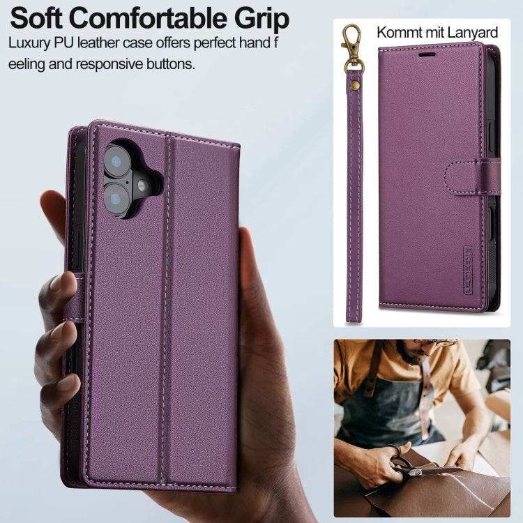 For iPhone 16 LC.IMEEKE L2 Series Detachable Magsafe PU Phone Case with Lanyard(Purple) - iPhone 16 Cases by LC.IMEEKE | Online Shopping UK | buy2fix