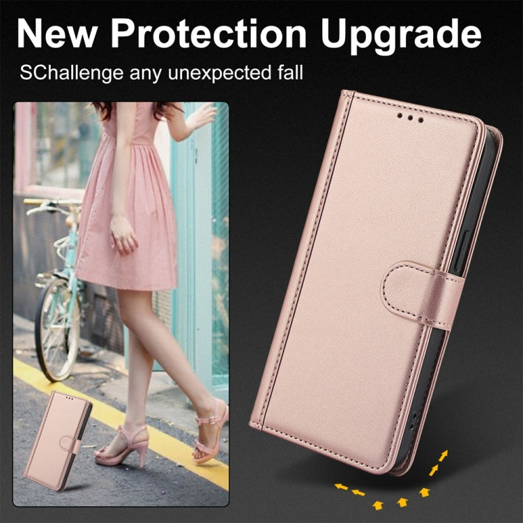 For Samsung Galaxy S25+ 5G Skin Feel Pure Color Card Slots Leather Phone Case with Dual Lanyard(Rose Gold) - Galaxy S25+ 5G Cases by buy2fix | Online Shopping UK | buy2fix