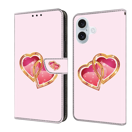 For iPhone 16 Crystal Painted Leather Phone case(Love Peach) - iPhone 16 Cases by buy2fix | Online Shopping UK | buy2fix