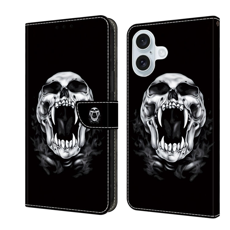 For iPhone 16 Crystal Painted Leather Phone case(Skull) - iPhone 16 Cases by buy2fix | Online Shopping UK | buy2fix