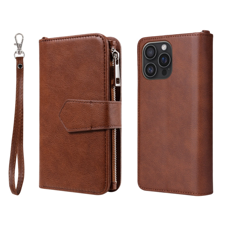 For iPhone 16 Pro Max Solid Color 2 in 1 Zipper Shockproof Phone Case(Brown) - iPhone 16 Pro Max Cases by buy2fix | Online Shopping UK | buy2fix