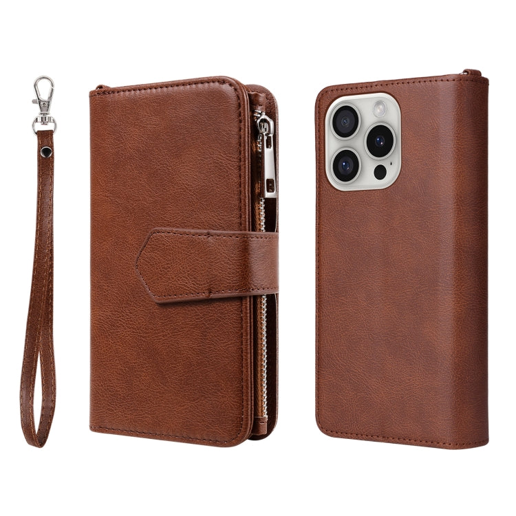 For iPhone 16 Pro Solid Color 2 in 1 Zipper Shockproof Phone Case(Brown) - iPhone 16 Pro Cases by buy2fix | Online Shopping UK | buy2fix