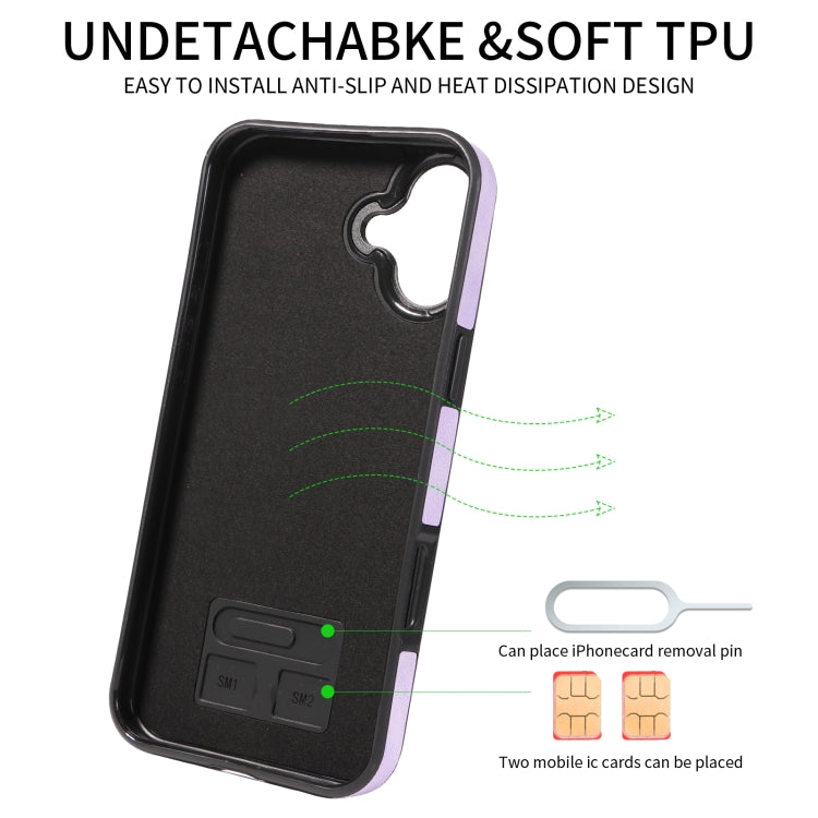 For iPhone 16 Plus Skin Feel Card Bag Phone Case with Ring Buckle(Purple) - iPhone 16 Plus Cases by buy2fix | Online Shopping UK | buy2fix