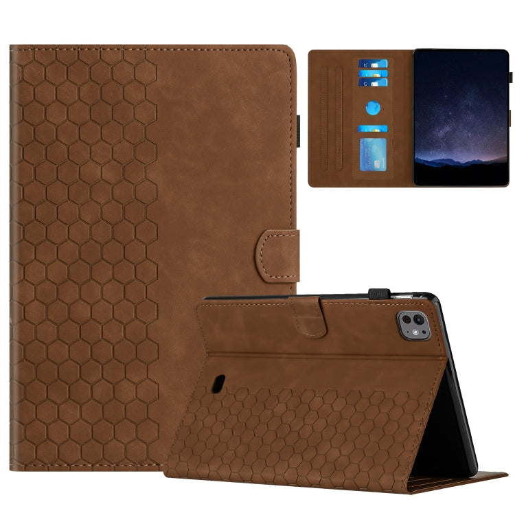 For iPad Pro 11 2024 / Air 10.9 2022 Honeycomb Embossed Leather Smart Tablet Case(Brown) - iPad Pro 11 2024 Cases by buy2fix | Online Shopping UK | buy2fix