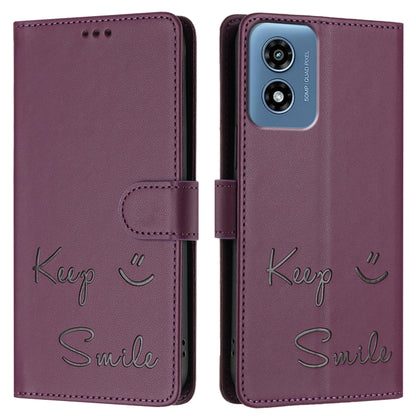 For Motorola Moto G 5G 2024 Global Smile Embossing RFID Leather Phone Case(Violet) - Motorola Cases by buy2fix | Online Shopping UK | buy2fix