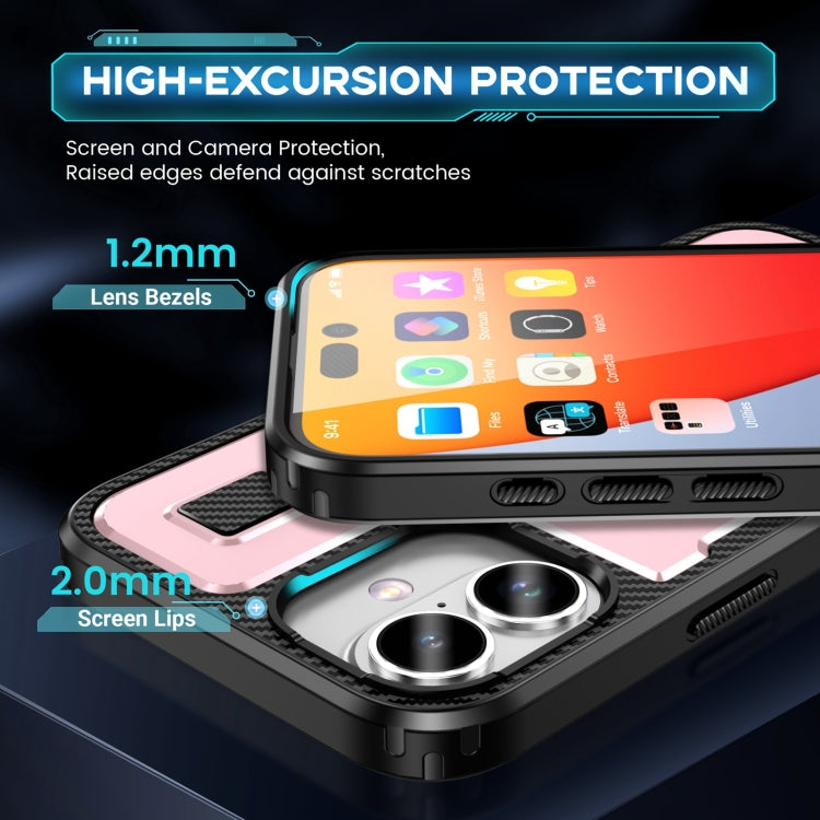 For iPhone 16 Ring Holder Carbon Fiber PC Hybrid TPU Phone Case(Rose Gold) - iPhone 16 Cases by buy2fix | Online Shopping UK | buy2fix