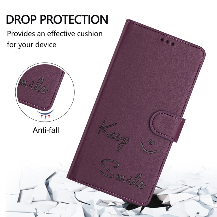 For Redmi K70 Ultra 5G Global Smile Embossing RFID Leather Phone Case(Violet) - Xiaomi Cases by buy2fix | Online Shopping UK | buy2fix