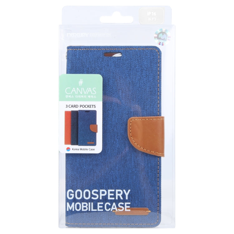 For iPhone 16 Plus GOOSPERY CANVAS DIARY Fabric Texture Flip Leather Phone Case(Blue) - iPhone 16 Plus Cases by GOOSPERY | Online Shopping UK | buy2fix