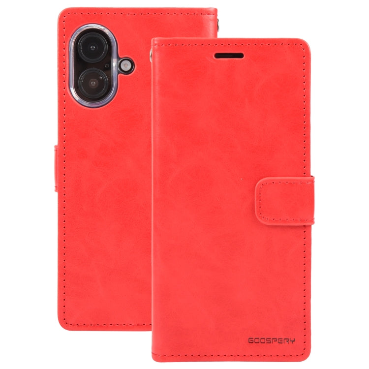 For iPhone 16 GOOSPERY BLUE MOON Crazy Horse Texture Leather Phone Case(Red) - iPhone 16 Cases by GOOSPERY | Online Shopping UK | buy2fix