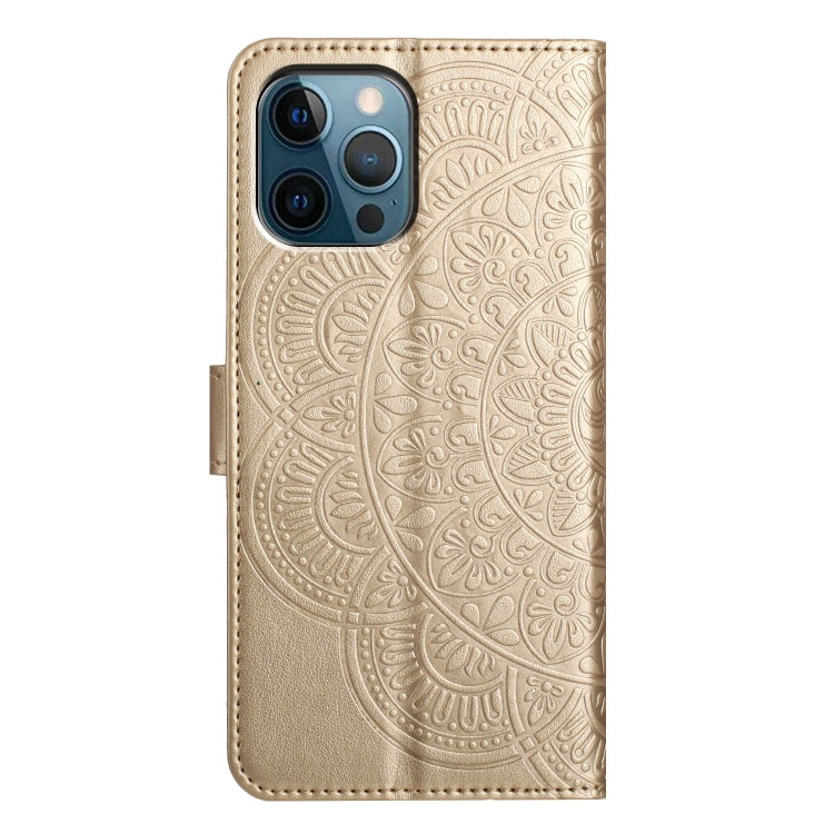 For iPhone 16 Pro Flower Embossed Leather Phone Case(Gold) - iPhone 16 Pro Cases by buy2fix | Online Shopping UK | buy2fix