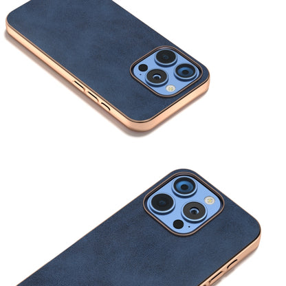 For iPhone 16 Pro Nano Electroplating Dual Color Cowhide Texture Protective Phone Case(Blue) - iPhone 16 Pro Cases by buy2fix | Online Shopping UK | buy2fix