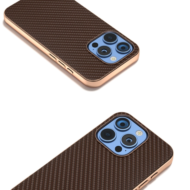 For iPhone 16 Pro Nano Electroplating Carbon Fiber Texture Phone Case(Dark Brown) - iPhone 16 Pro Cases by buy2fix | Online Shopping UK | buy2fix