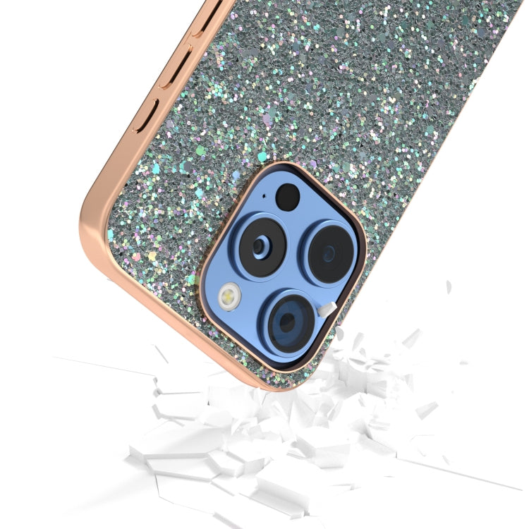 For iPhone 16 Pro Max Electroplating Frame Colorful Glitter Phone Case(Black Green) - iPhone 16 Pro Max Cases by buy2fix | Online Shopping UK | buy2fix