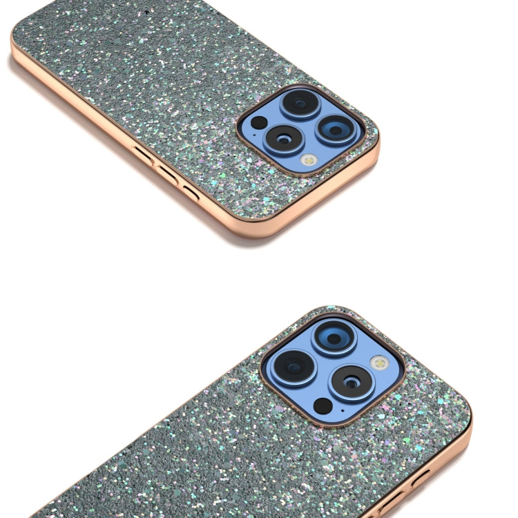 For iPhone 16 Pro Electroplating Frame Colorful Glitter Phone Case(Black Green) - iPhone 16 Pro Cases by buy2fix | Online Shopping UK | buy2fix