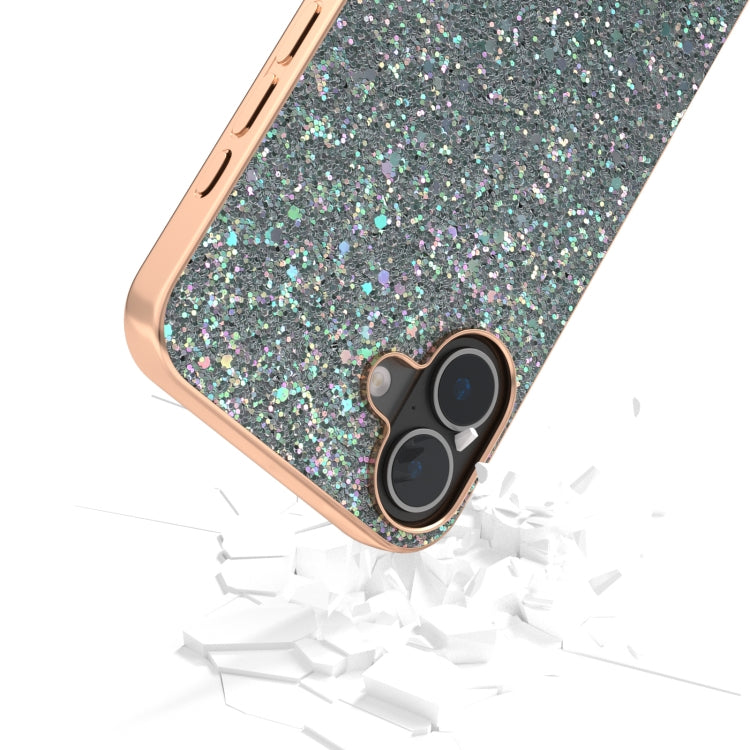 For iPhone 16 Electroplating Frame Colorful Glitter Phone Case(Black Green) - iPhone 16 Cases by buy2fix | Online Shopping UK | buy2fix