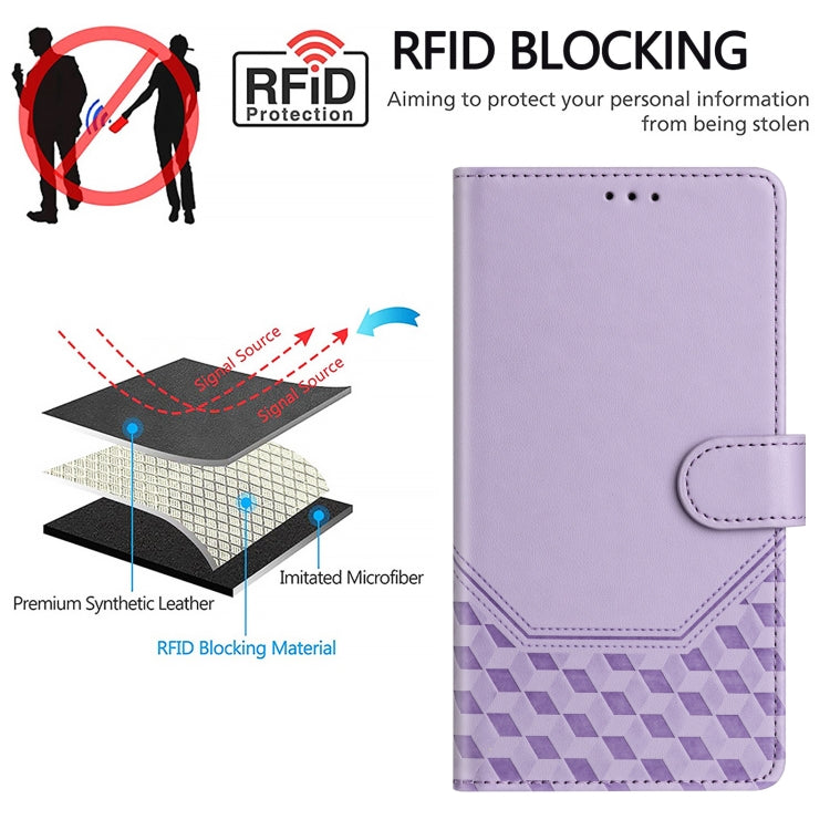 For Boost Mobile Celero 5G+ 2024 Honeycomb Embossing RFID Leather Phone Case(Light Purple) - More Brand by buy2fix | Online Shopping UK | buy2fix