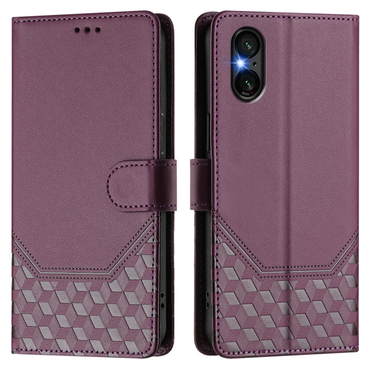 For Sony Xperia 5 VI 2024 Honeycomb Embossing RFID Leather Phone Case(Violet) - Sony Cases by buy2fix | Online Shopping UK | buy2fix