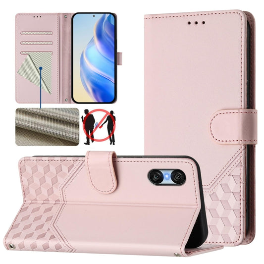 For Sony Xperia 10 VI 2024 Honeycomb Embossing RFID Leather Phone Case(Pink) - Sony Cases by buy2fix | Online Shopping UK | buy2fix