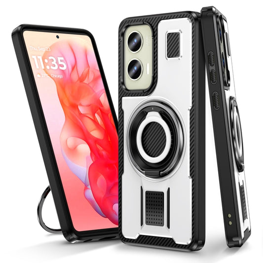 For Motorola Moto G Stylus 5G 2024 Ring Holder Carbon Fiber PC Hybrid TPU Phone Case(White) - Motorola Cases by buy2fix | Online Shopping UK | buy2fix