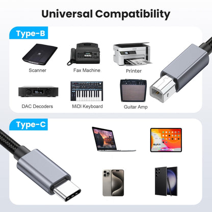 USB-C / Type-C to USB-B BM Printer MIDI Keyboard Adapter Cable, Length:3m - Cable & Adapters by buy2fix | Online Shopping UK | buy2fix