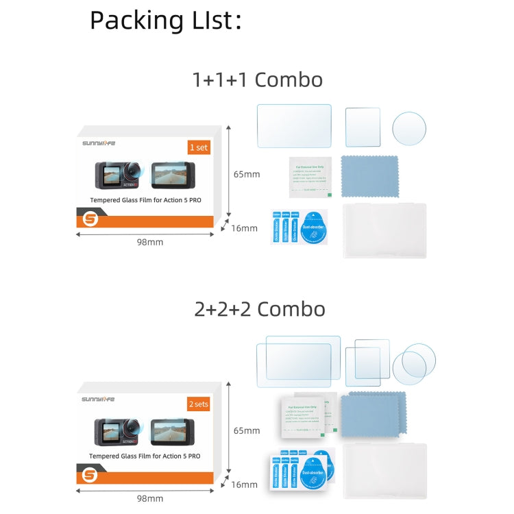 For DJI Osmo Action 5 Pro Sunnylife 3 in 1 Lens Protector Front and Rear Screen Tempered Glass Films, Quantity:1 + 1 + 1 Sets -  by Sunnylife | Online Shopping UK | buy2fix