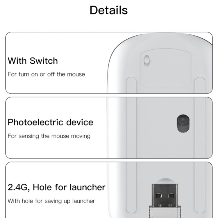 Yesido KB15 Slim 2.4G Rechargeable Wireless Optical Mouse(White) - Wireless Mice by Yesido | Online Shopping UK | buy2fix