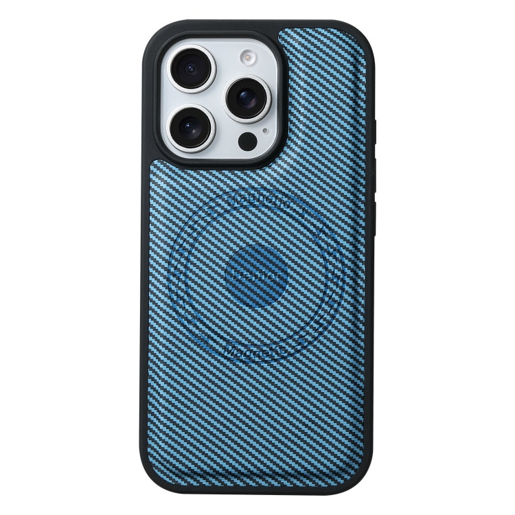 For iPhone 16 Pro Max Denior Carbon Fiber Texture Leather MagSafe Phone Case(Blue) - iPhone 16 Pro Max Cases by Denior | Online Shopping UK | buy2fix