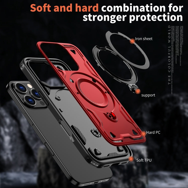 For iPhone 16 Pro PC Hybrid TPU Armor MagSafe Holder Phone Case(Red) - iPhone 16 Pro Cases by buy2fix | Online Shopping UK | buy2fix